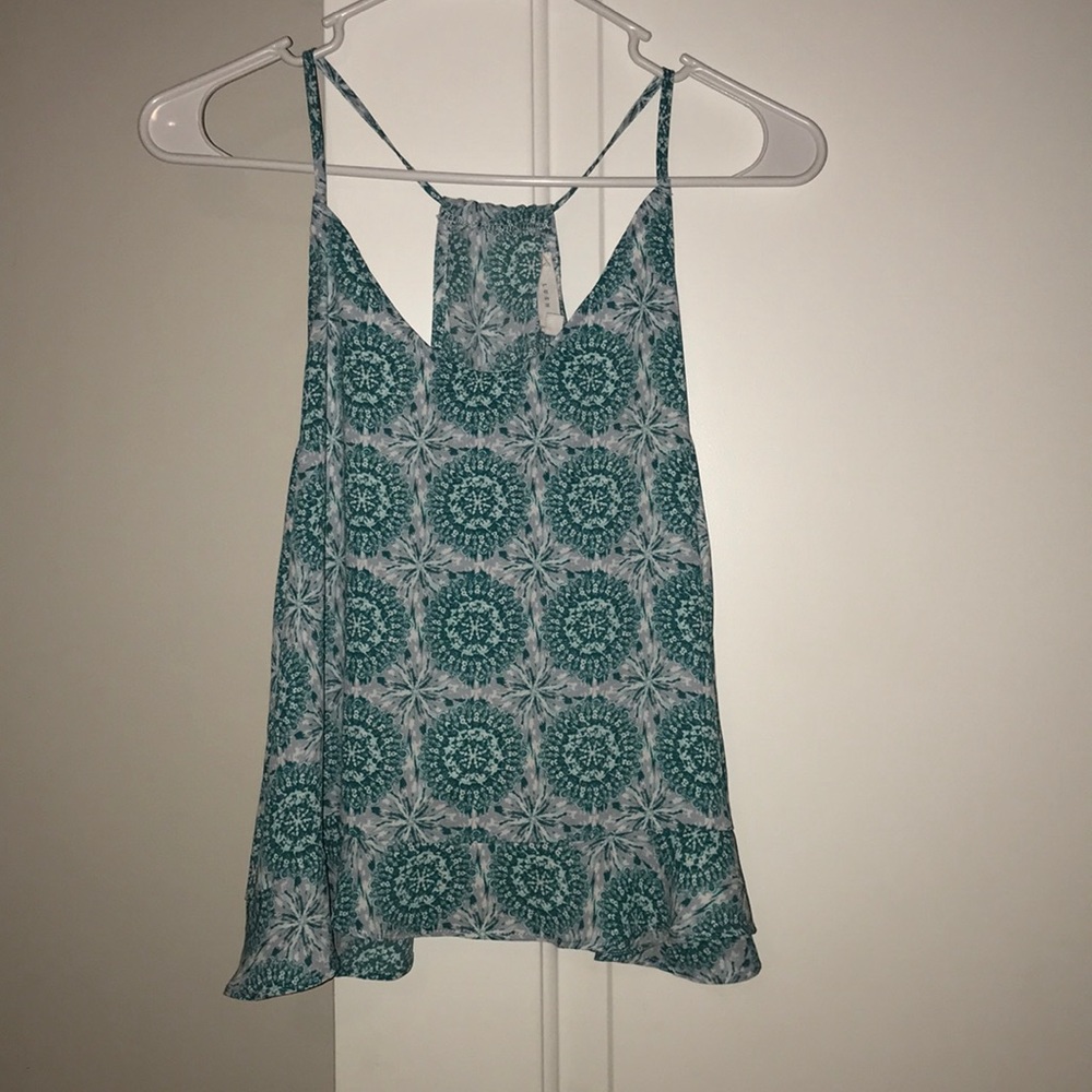 Green blue ruffled tank top